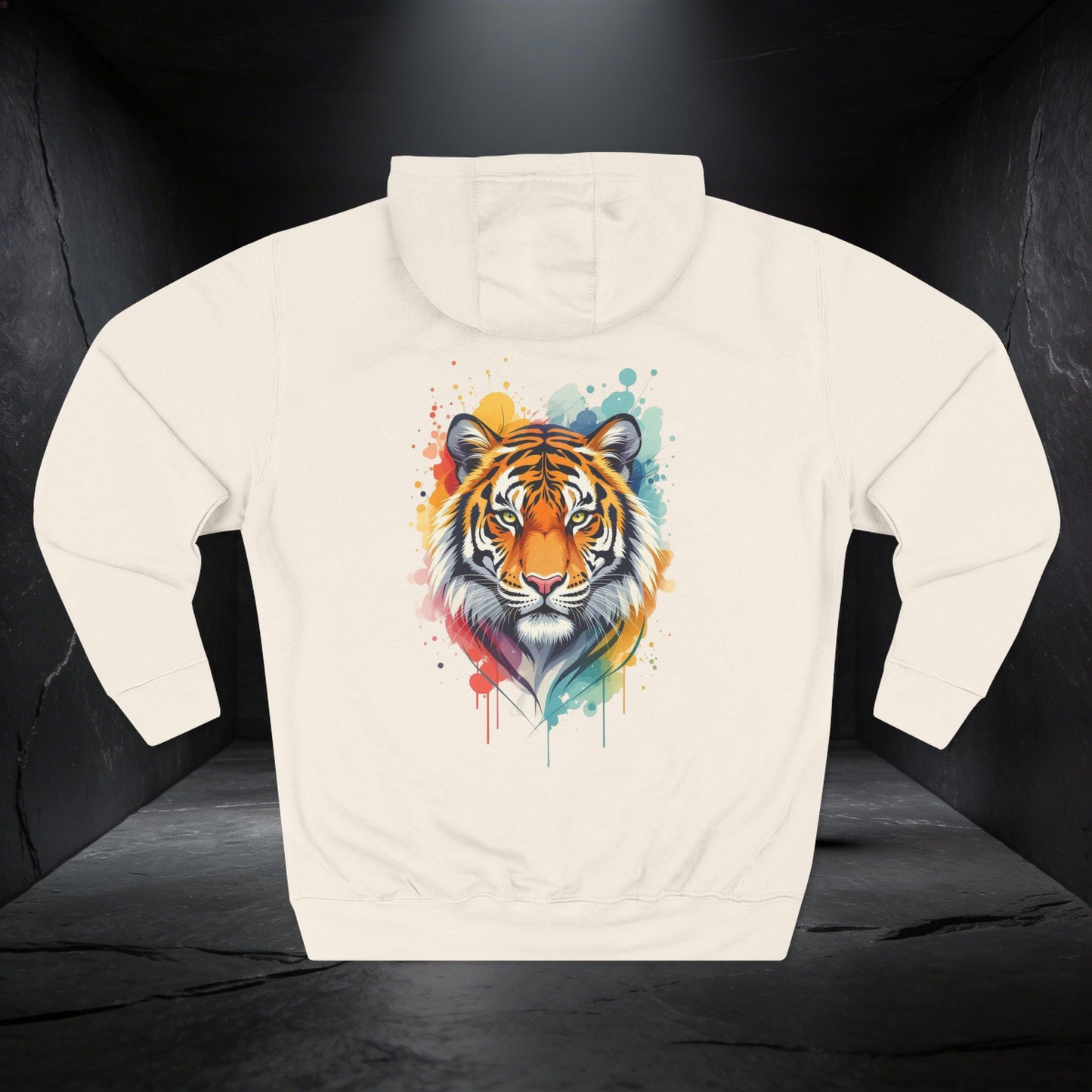 Tiger Watercolor Hoodie — Colorful Drip Animal Graphic Fleece Hoodie