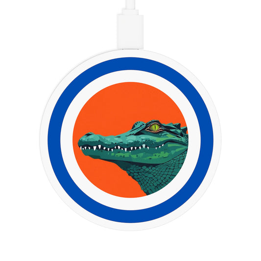 Wireless Charging Pad - Bright Orange Background with Alligator Head Design