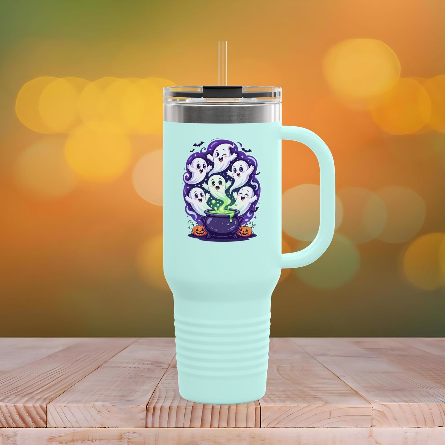 Halloween Travel Mug with Ghost Design, Insulated Coffee Tumbler, Perfect for Fall, Spooky Season Gift, 40oz Mug for Hot or Cold Drinks