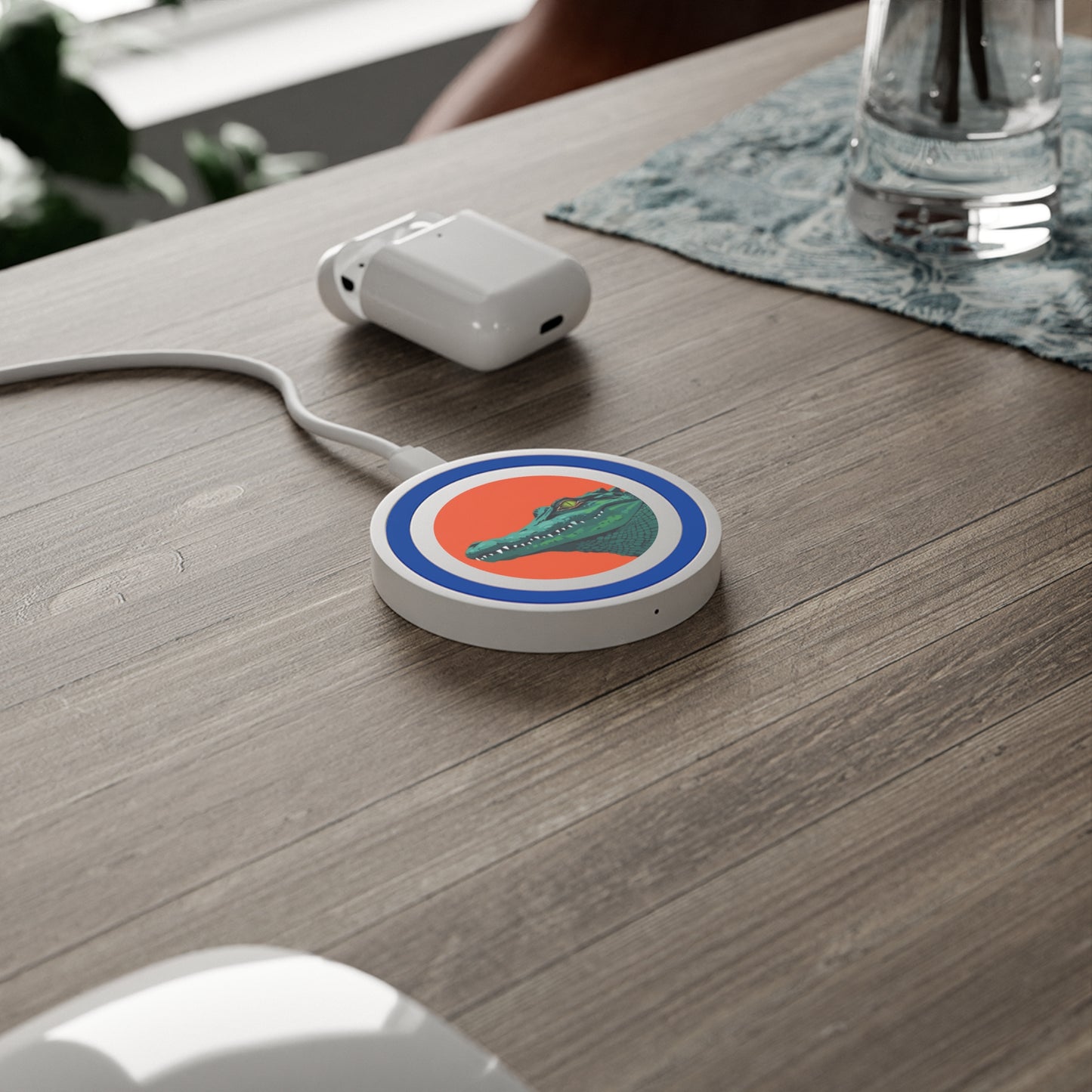 Wireless Charging Pad - Bright Orange Background with Alligator Head Design