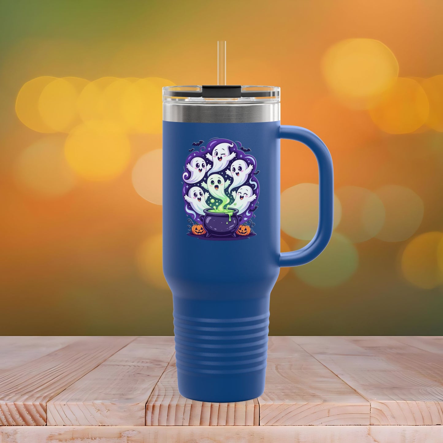 Halloween Travel Mug with Ghost Design, Insulated Coffee Tumbler, Perfect for Fall, Spooky Season Gift, 40oz Mug for Hot or Cold Drinks