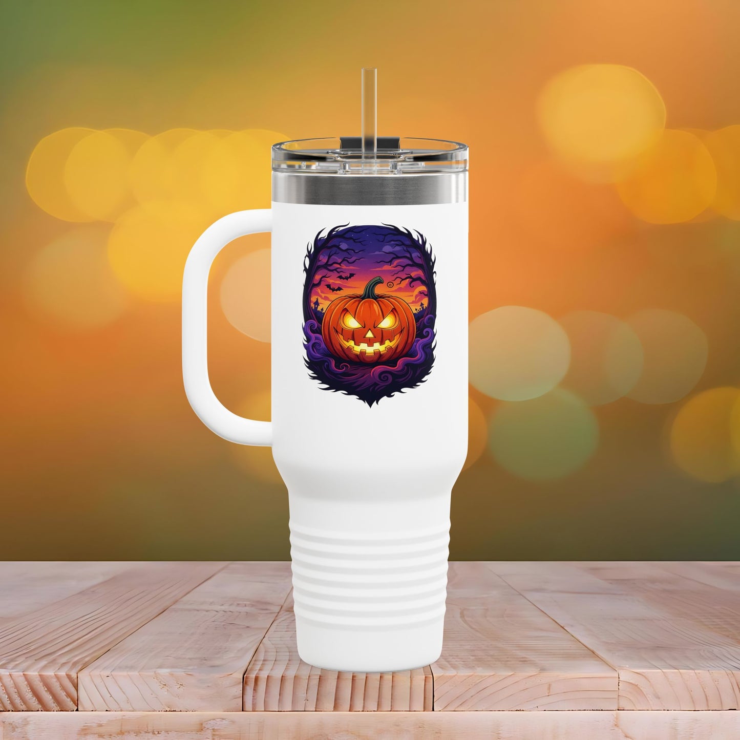 Halloween Travel Mug with Ghost Design, Insulated Coffee Tumbler, Perfect for Fall, Spooky Season Gift, 40oz Mug for Hot or Cold Drinks