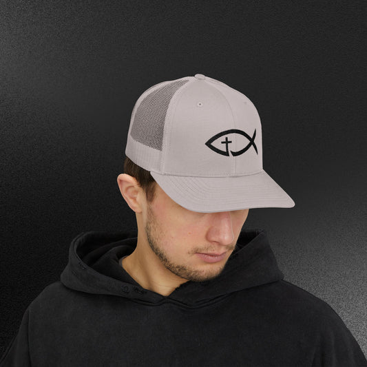 Embroidered Christian Fish Snapback Trucker Cap