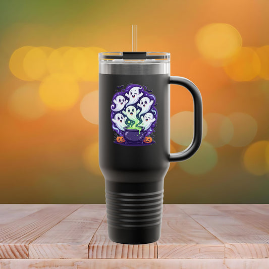 Halloween Travel Mug with Ghost Design, Insulated Coffee Tumbler, Perfect for Fall, Spooky Season Gift, 40oz Mug for Hot or Cold Drinks