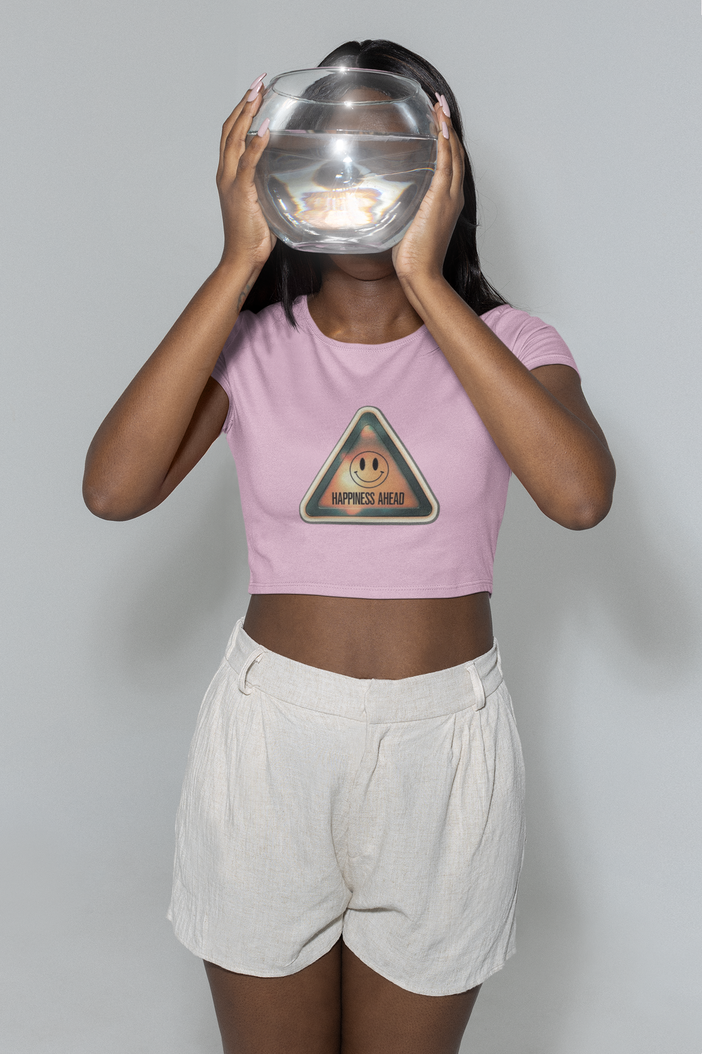 Cropped T-Shirt with Happiness Ahead Design, Casual Top, Everyday Wear, Gift for Friends, Positive Vibes