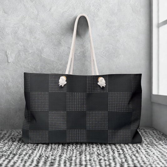 Tote Bag - Sleek Black Checkered Pattern with Dotted Accents