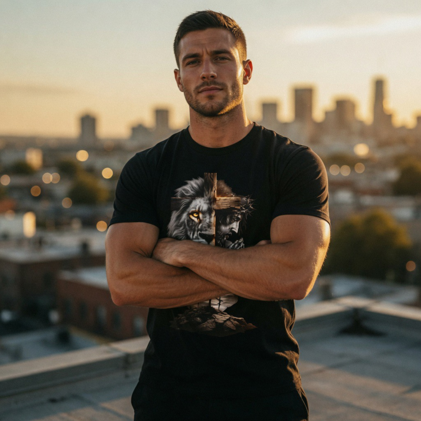 Lion Cross Tee — Faith & Courage Graphic T-Shirt