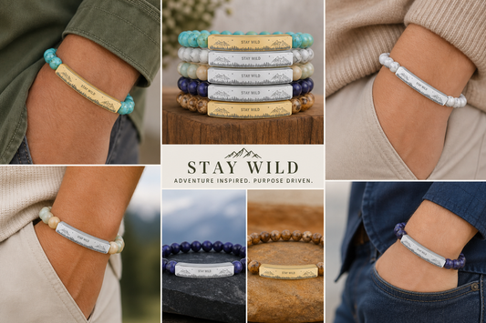Engravable Natural Stone Bead Bracelet — Stretch Bar Bracelet
