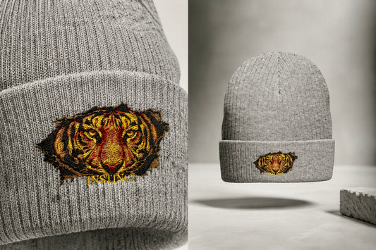 Embroidered Lion Crest Ribbed Beanie