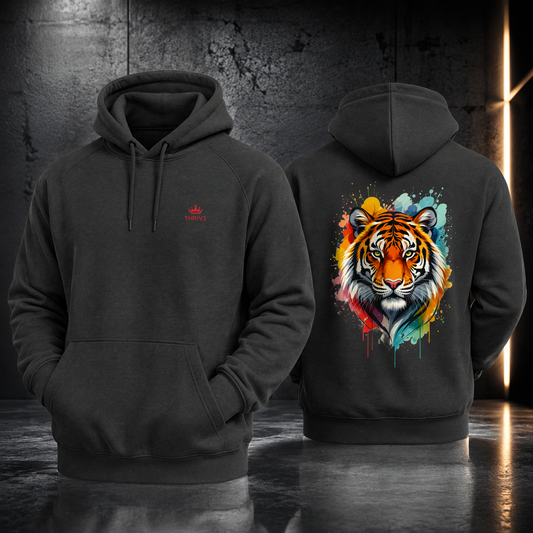 Tiger Watercolor Hoodie | Colorful Wildlife Graphic Fleece