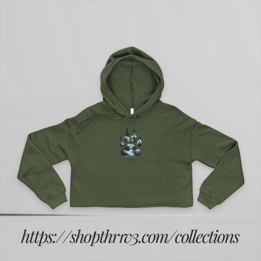 Women's Cropped Hoodie — Glowing Wolf Paw Graphic