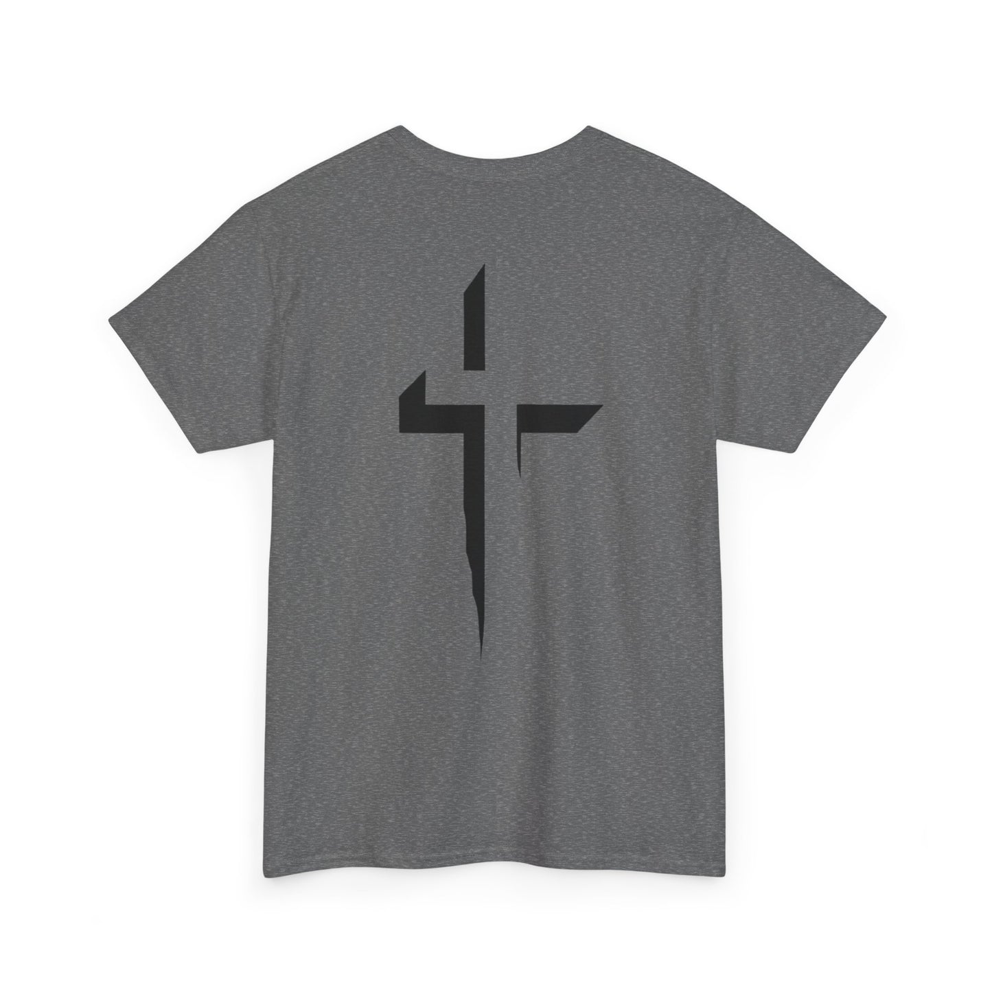 Minimalist Cross Graphic Tee — Small Chest Logo & Large Back Cross