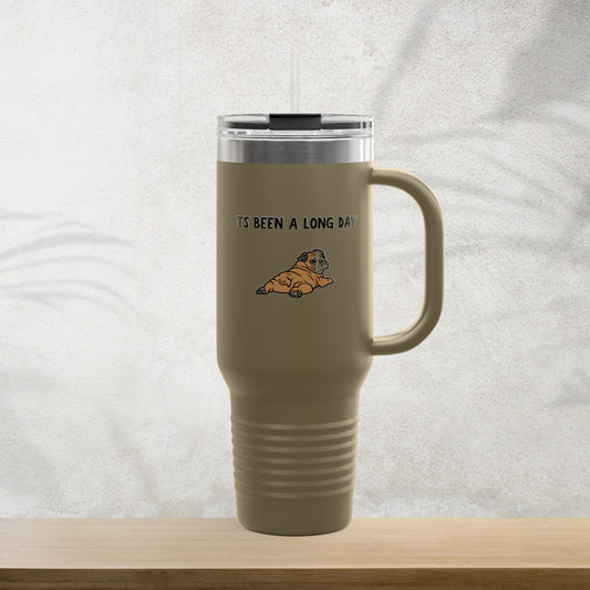 “It’s Been a Long Day” Tired Bulldog 40oz Travel Mug – Cute Funny Puppy Design for Coffee Lovers