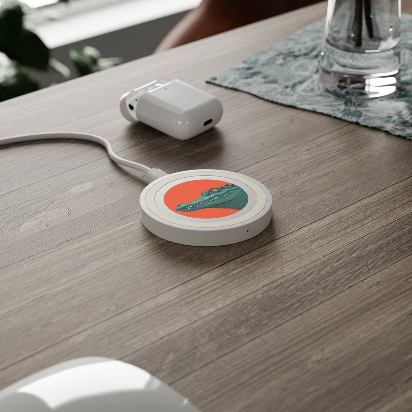 Wireless Charging Pad - Bright Orange Background with Alligator Head Design