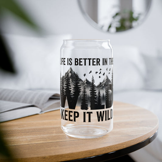 Glass Can Tumbler - "Life Is Better in the Wild" 16oz Bamboo Lid & Straw