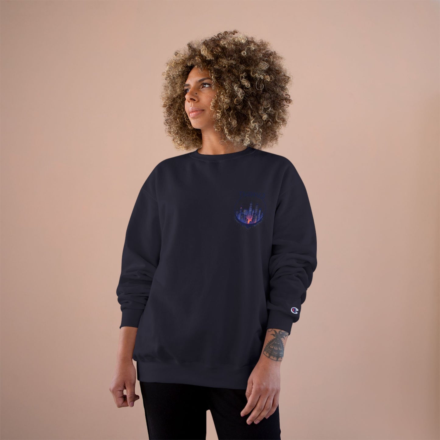 Urban Skyline Champion Sweatshirt - Cozy Fashion, Gift for City Lovers, Casual Wear, Nighttime Aesthetic, Unique Design