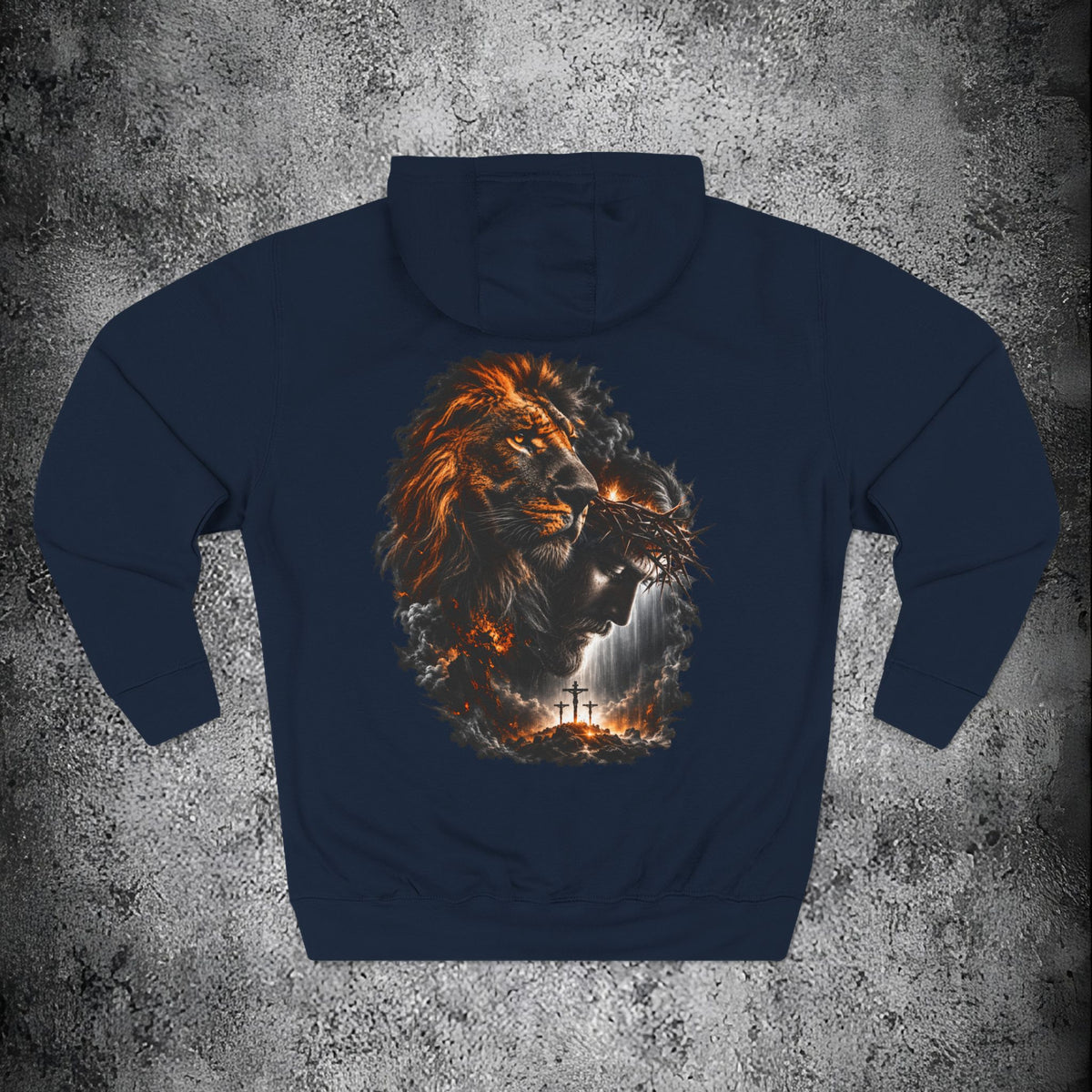 Christian Lion & Cross Fleece Hoodie — Faith Graphic Pullover