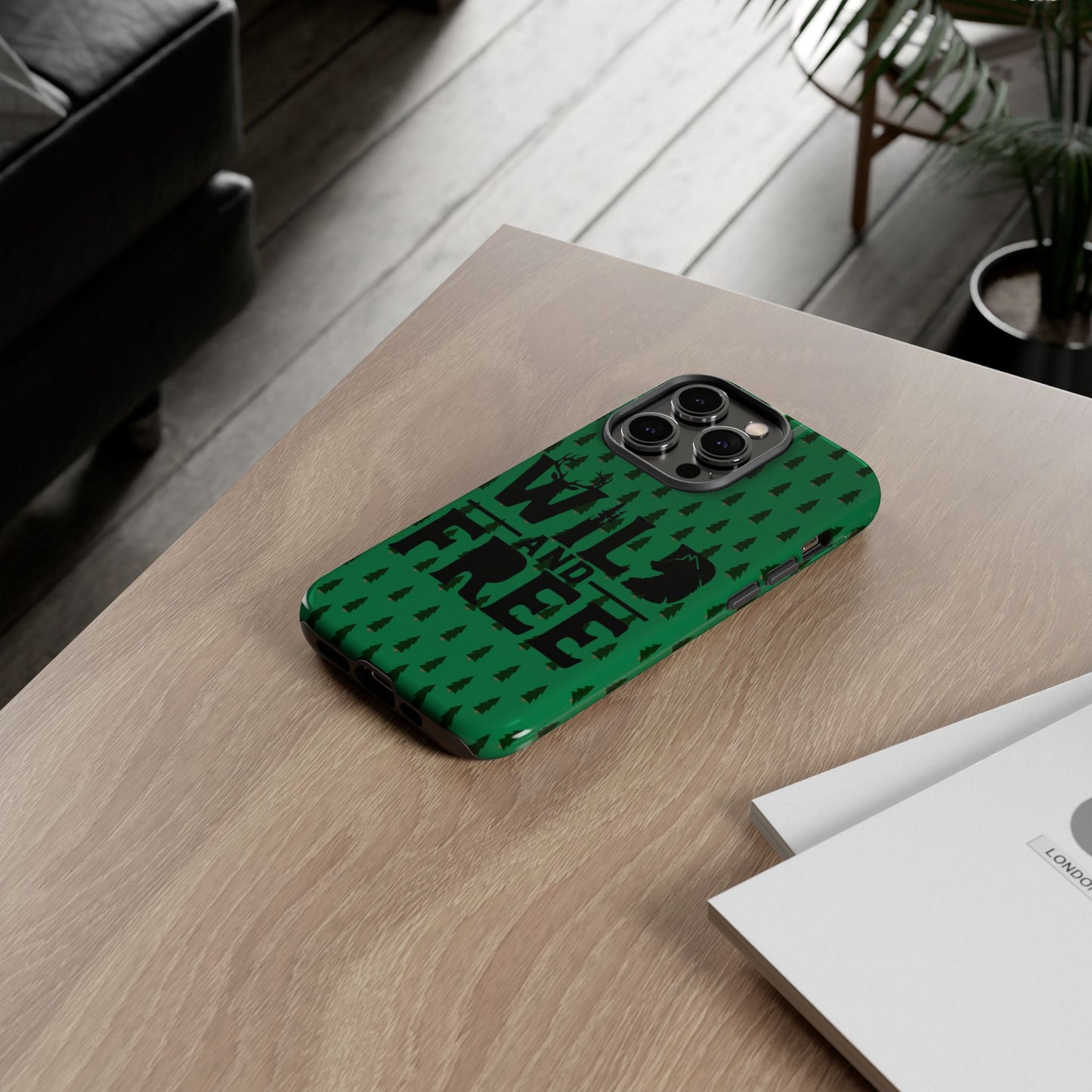 Wild and Free Bear Graphic Phone Case | Forest Pattern iPhone Case