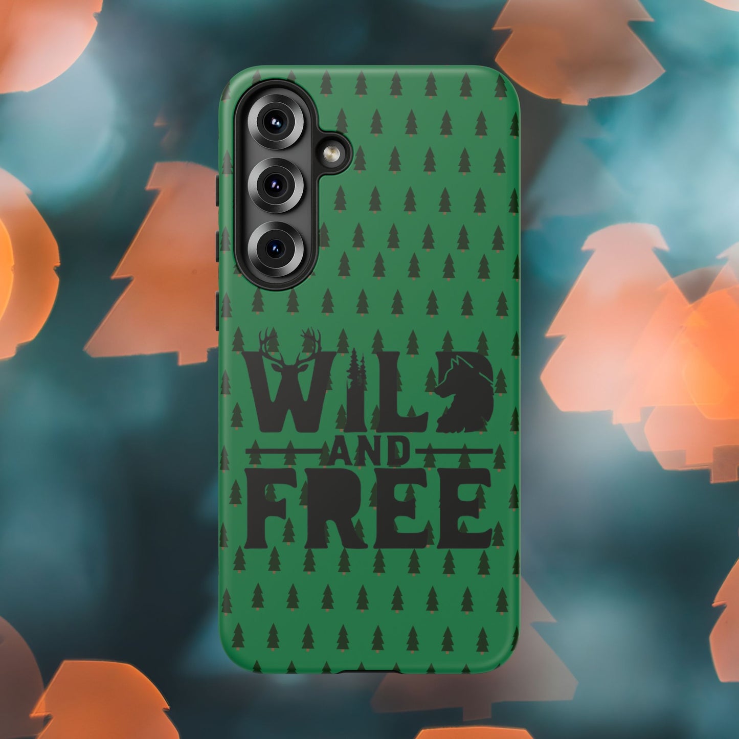 Wild and Free Bear Graphic Phone Case | Forest Pattern iPhone Case