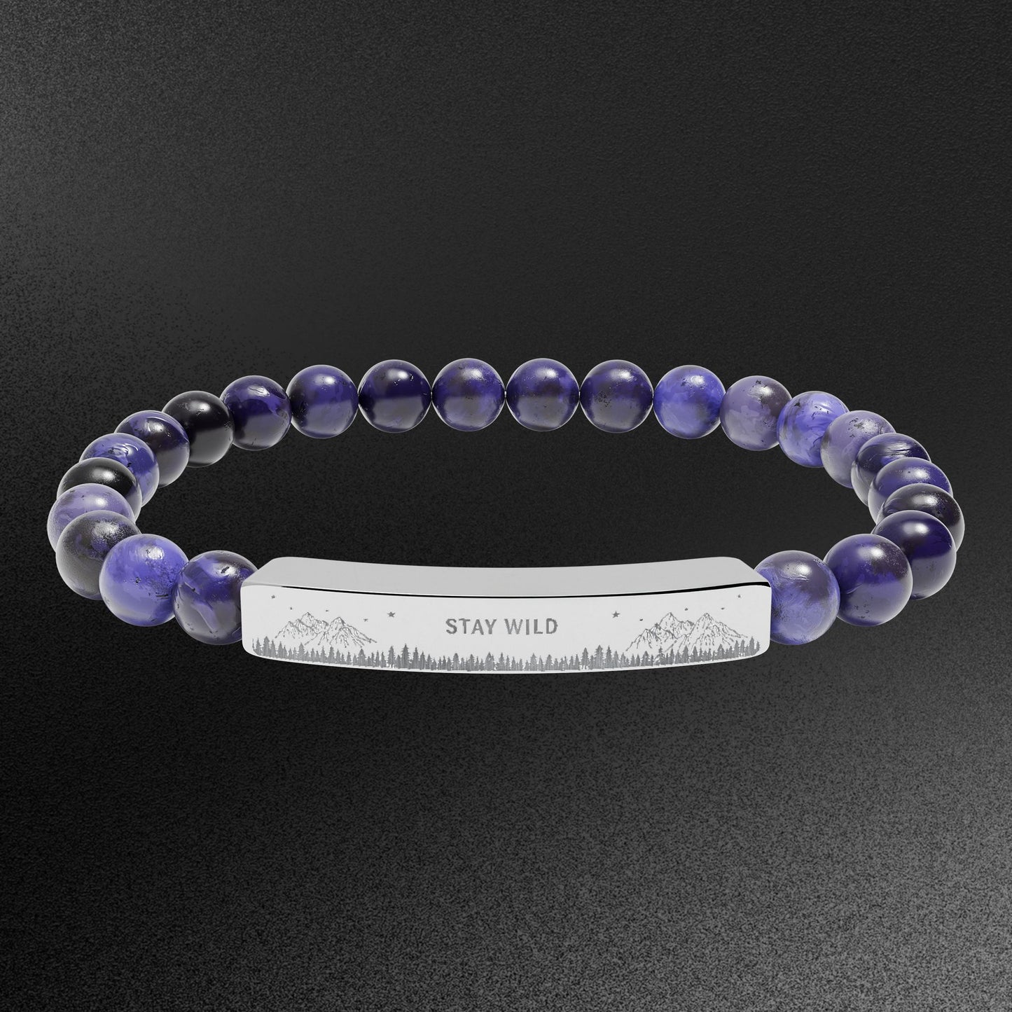 Engravable Natural Stone Bead Bracelet — Stretch Bar Bracelet
