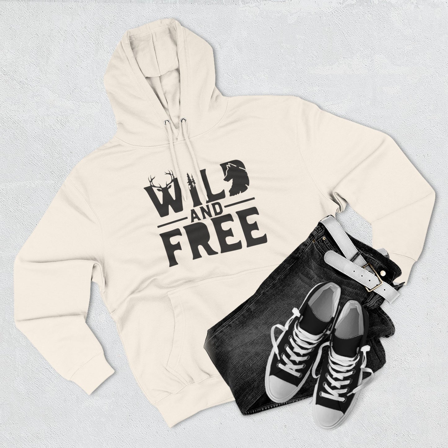 Wild & Free wolf tree antlers hoodie | Three-panel fleece