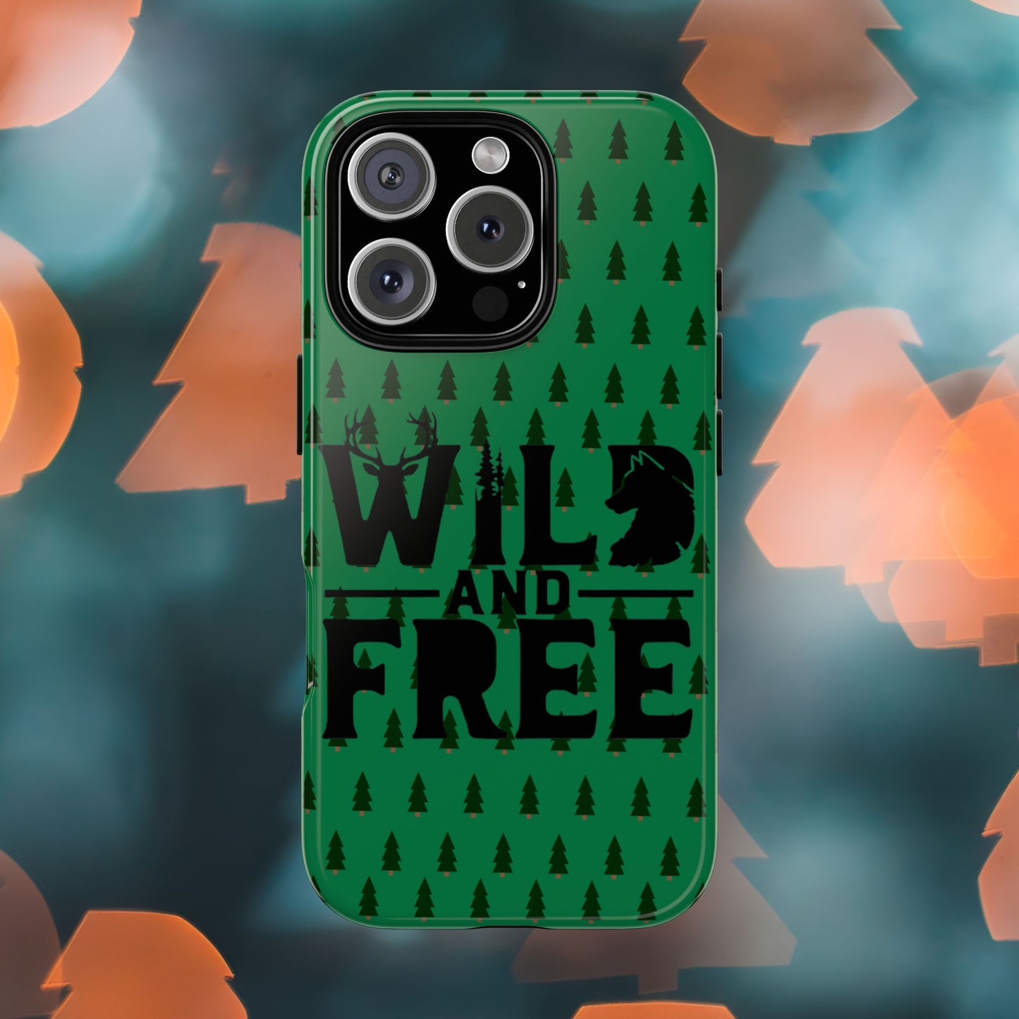 Wild and Free Bear Graphic Phone Case | Forest Pattern iPhone Case