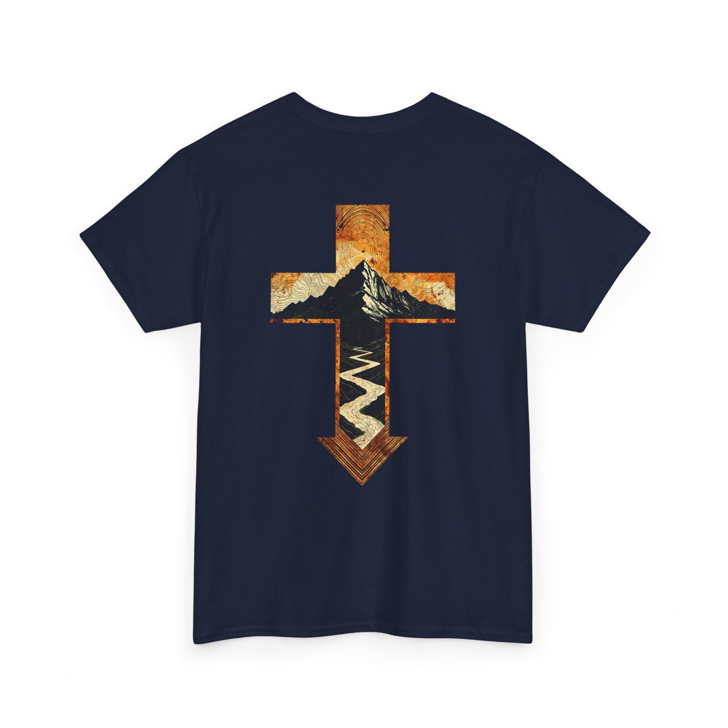 Cross & Mountain Tee — Rustic Christian Graphic T-Shirt