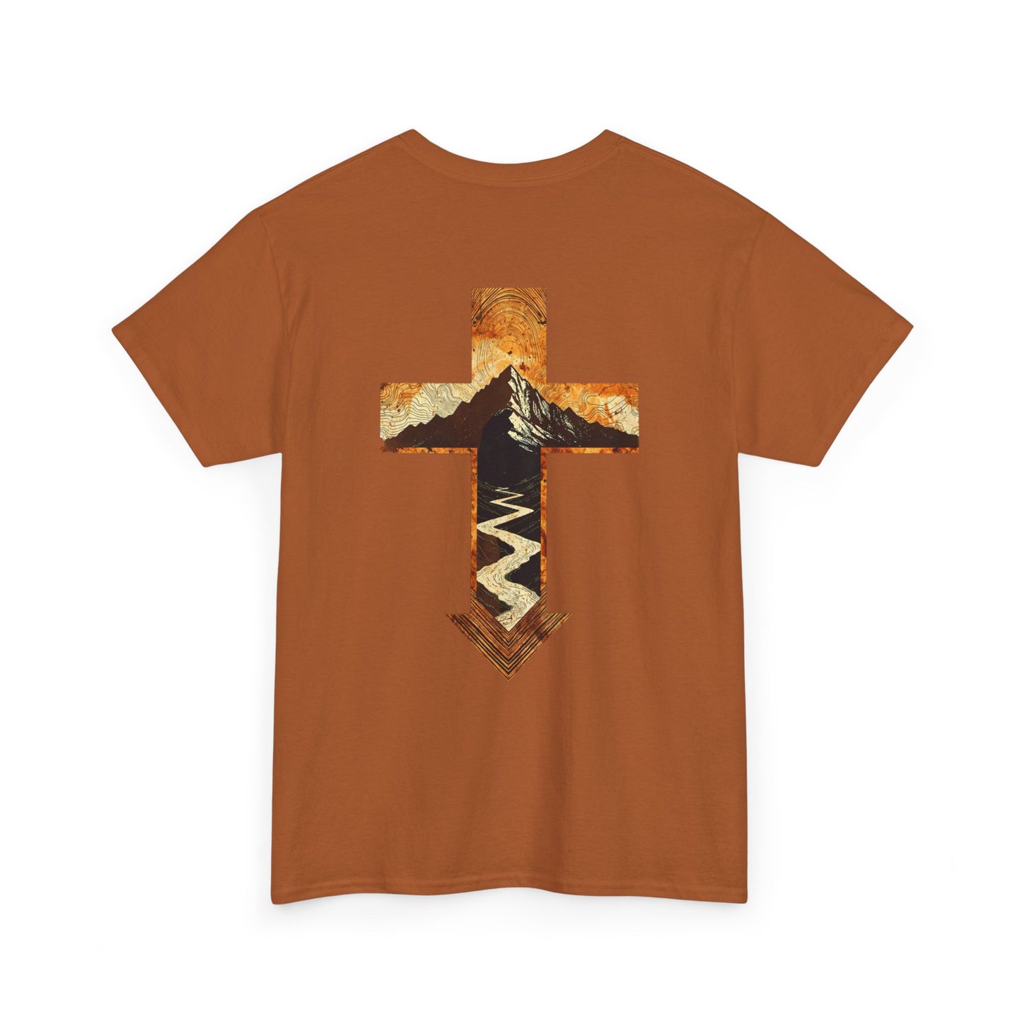 Cross & Mountain Tee — Rustic Christian Graphic T-Shirt