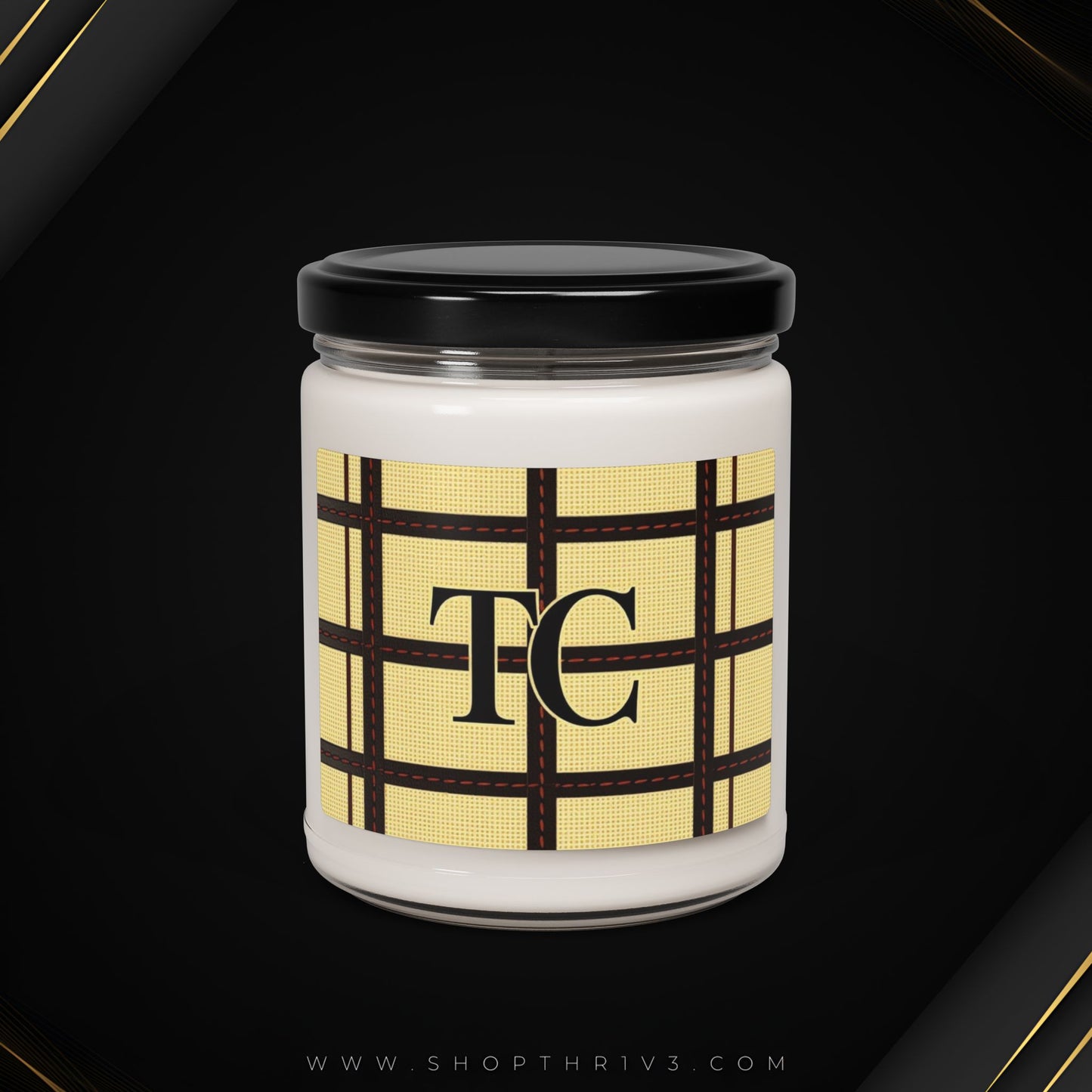 Cozy Scented Soy Candle | Yellow Plaid Calm, Gift for Him or Her, Relaxation, Home Decor, Aromatherapy, Personalized Candle