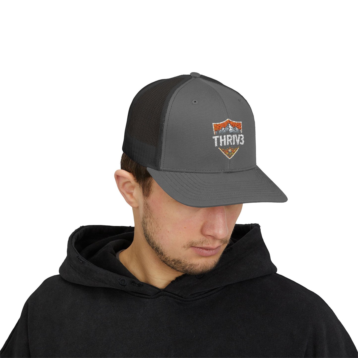 THR1V3 Outdoors – Mountain Trucker Hat - Custom Embroidered Cap