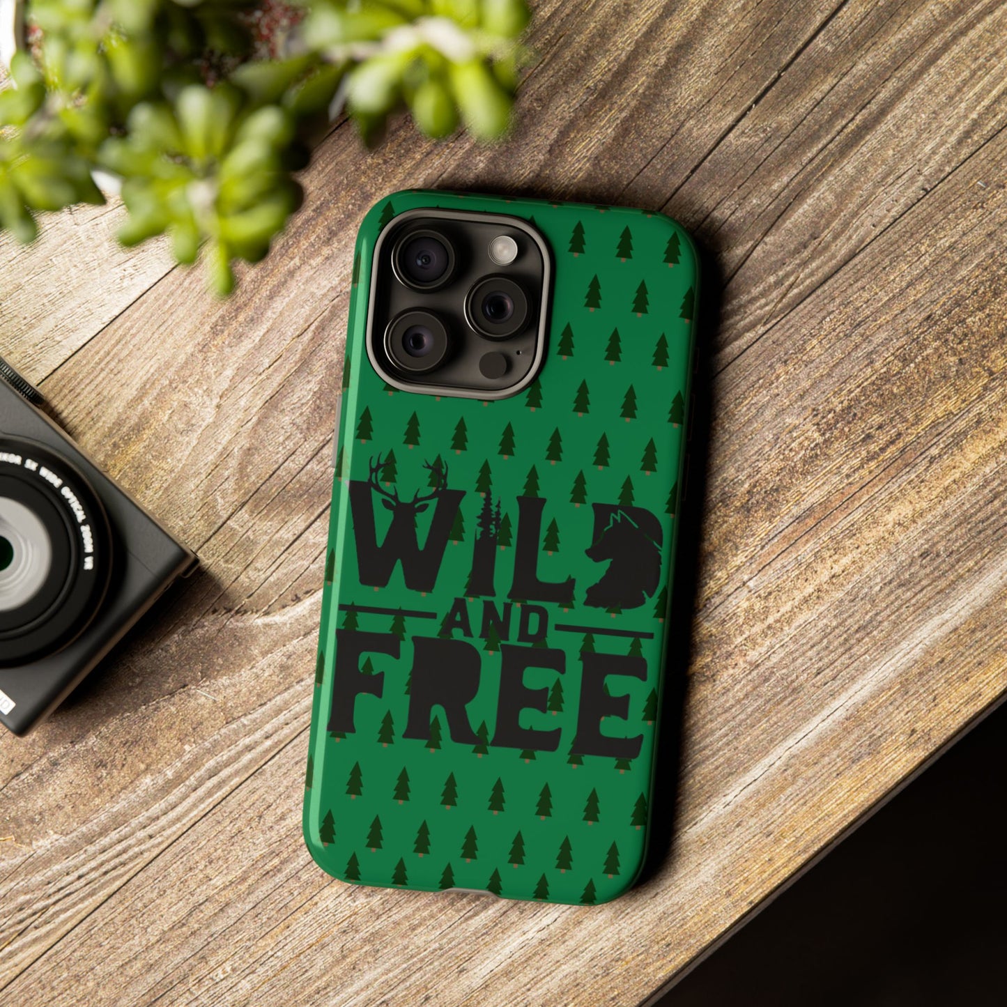 Wild and Free Bear Graphic Phone Case | Forest Pattern iPhone Case