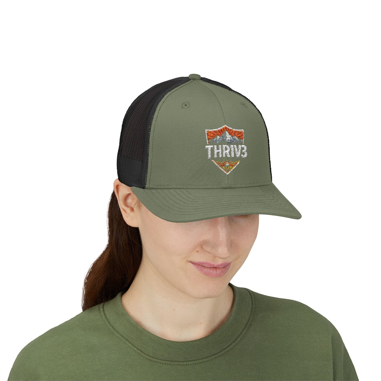 THR1V3 Outdoors – Mountain Trucker Hat - Custom Embroidered Cap