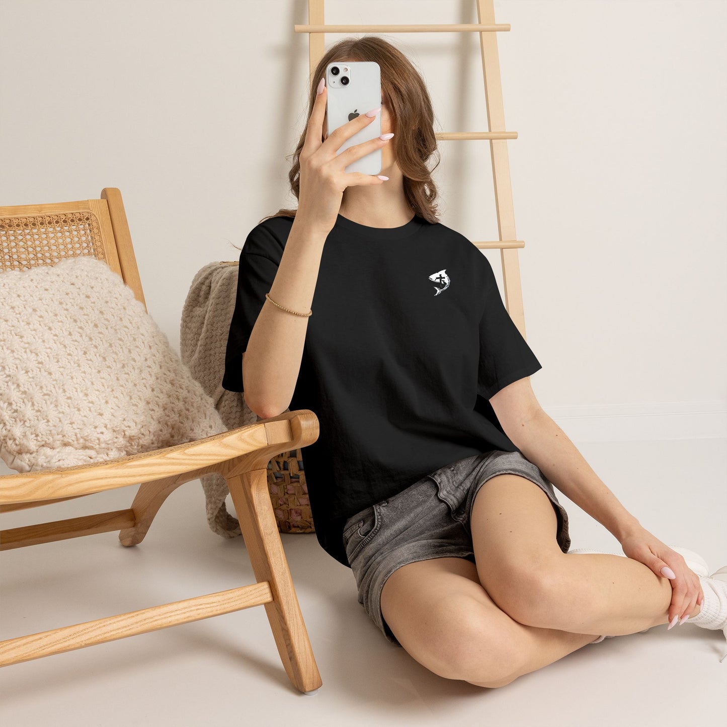 Christian Ichthys Fish Cross Left Chest Tee – Faith Based T-Shirt