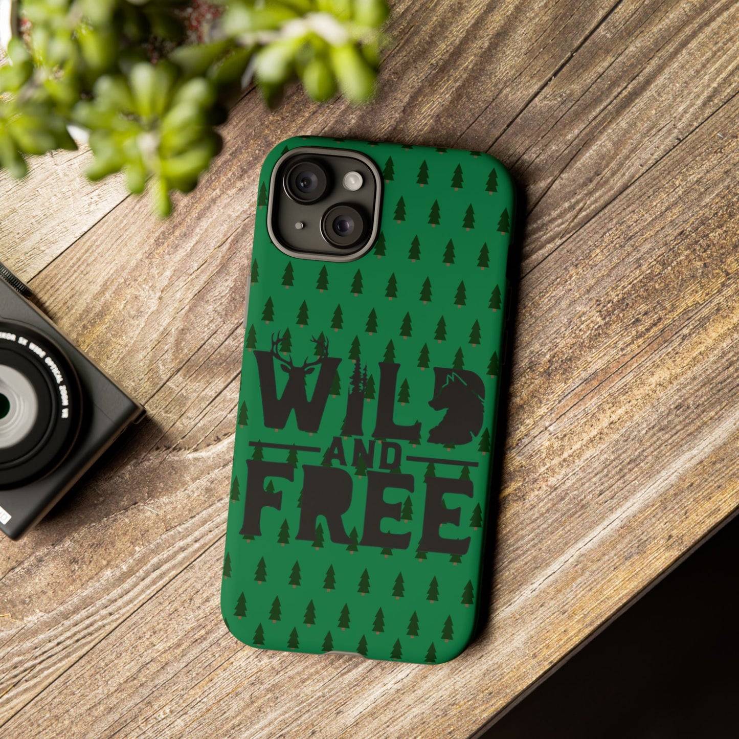 Wild and Free Bear Graphic Phone Case | Forest Pattern iPhone Case
