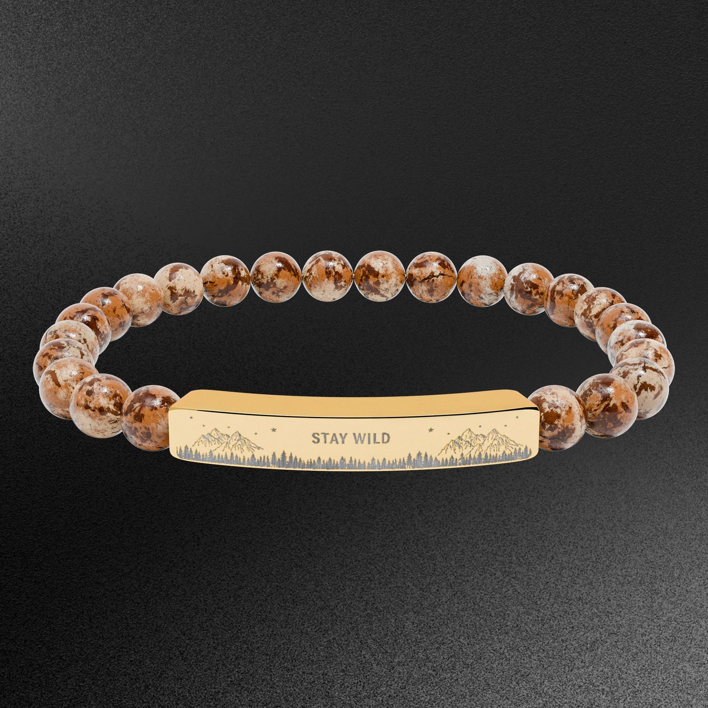 Engravable Natural Stone Bead Bracelet — Stretch Bar Bracelet
