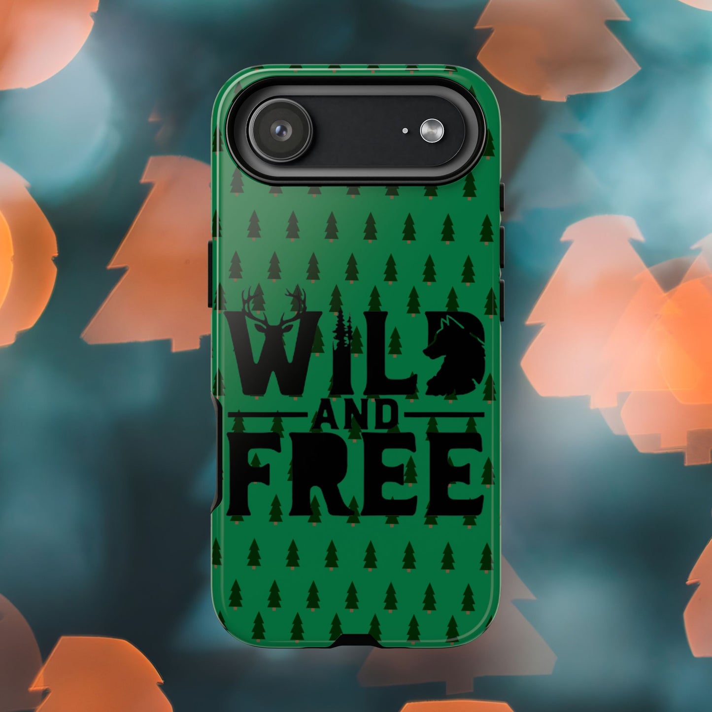 Wild and Free Bear Graphic Phone Case | Forest Pattern iPhone Case