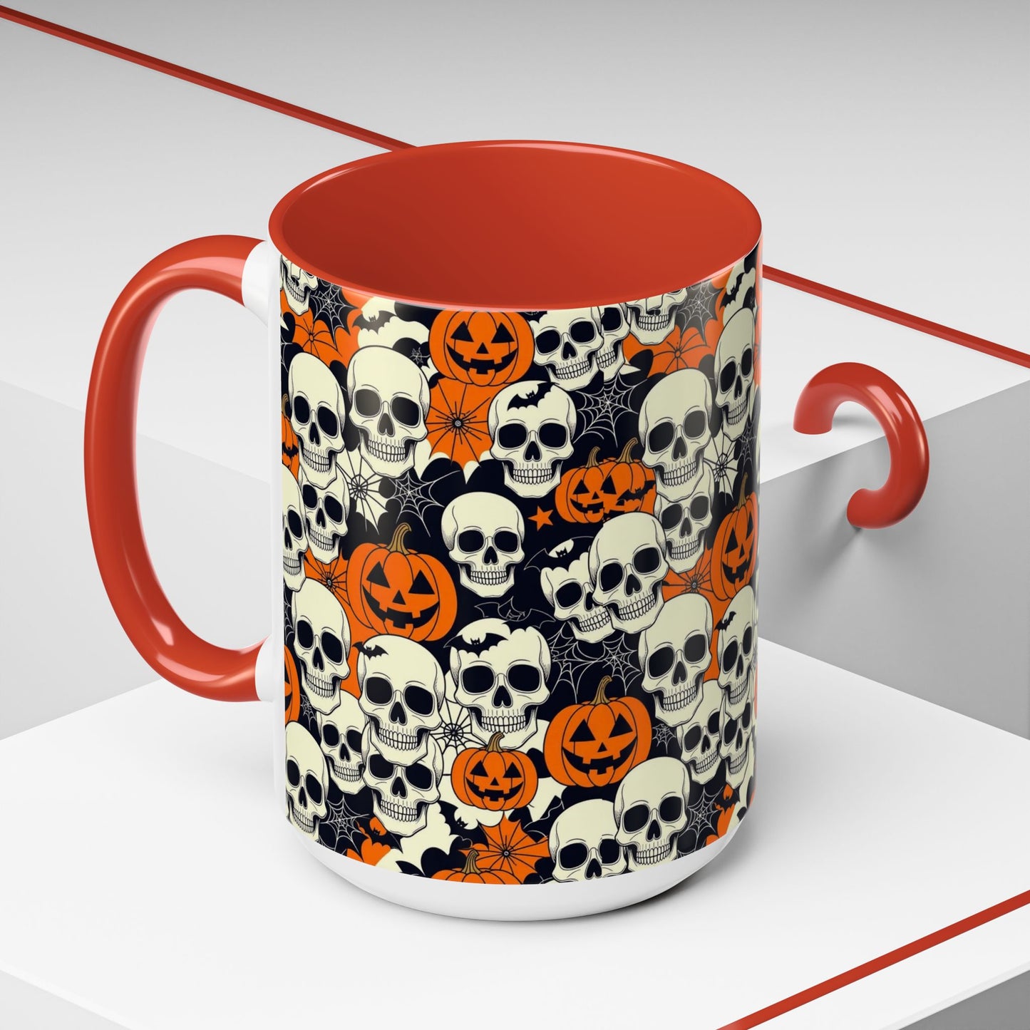 Halloween Skull Accent Coffee Mug (11, 15oz) - Spooky Gift, Witchy Decor, October Celebration, Unique Drinkware, Gothic Kitchen