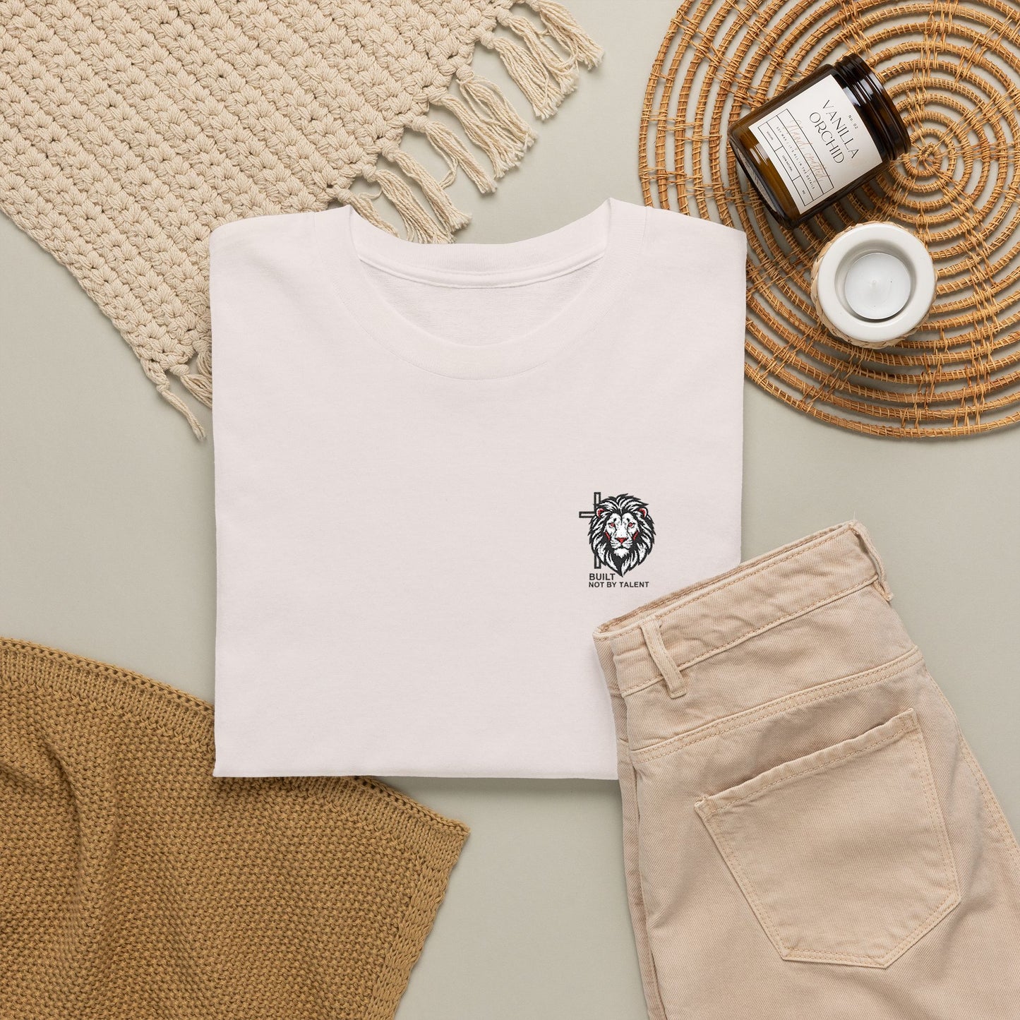 Lion Crest Graphic Tee — Small Chest Emblem, Minimalist Animal T-Shirt (Embroidery)