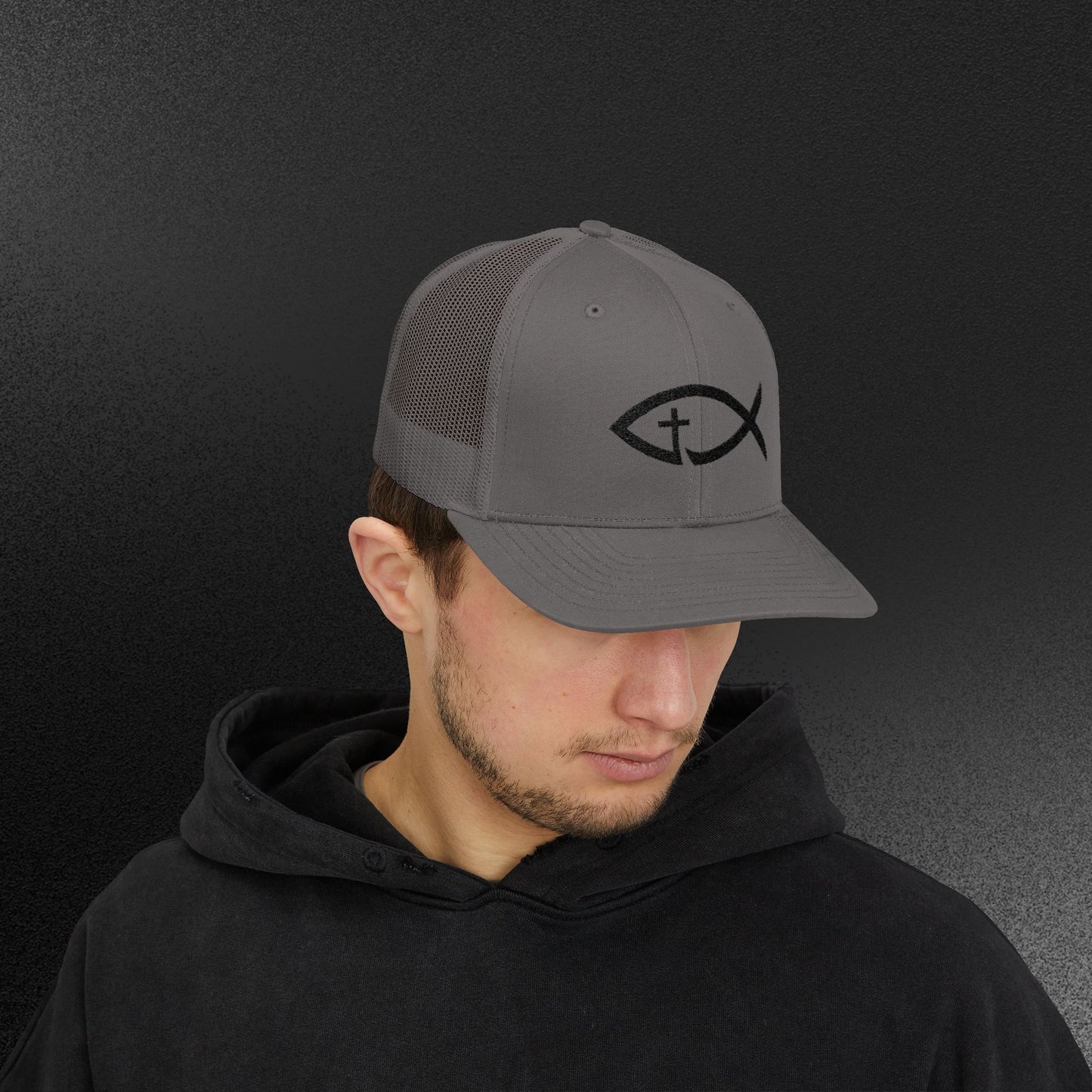 Embroidered Christian Fish Snapback Trucker Cap