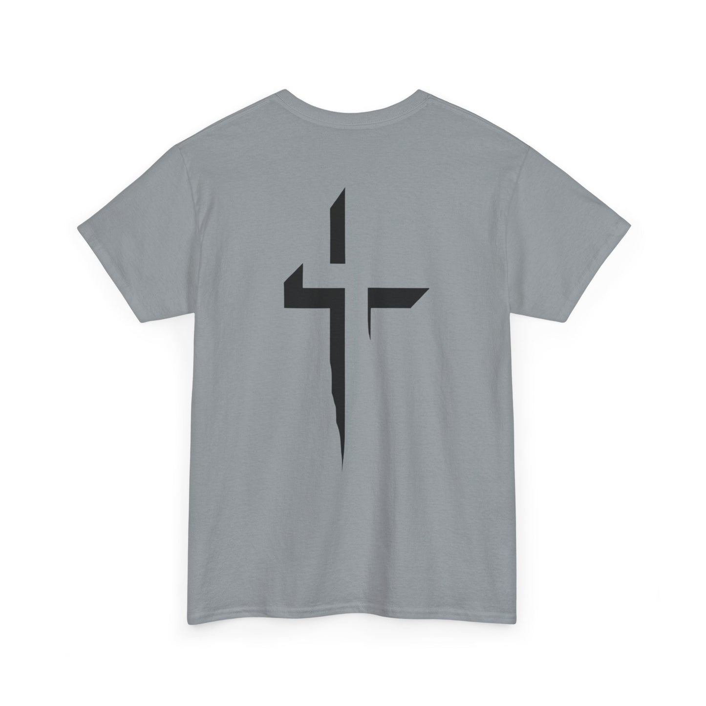 Minimalist Cross Graphic Tee — Small Chest Logo & Large Back Cross