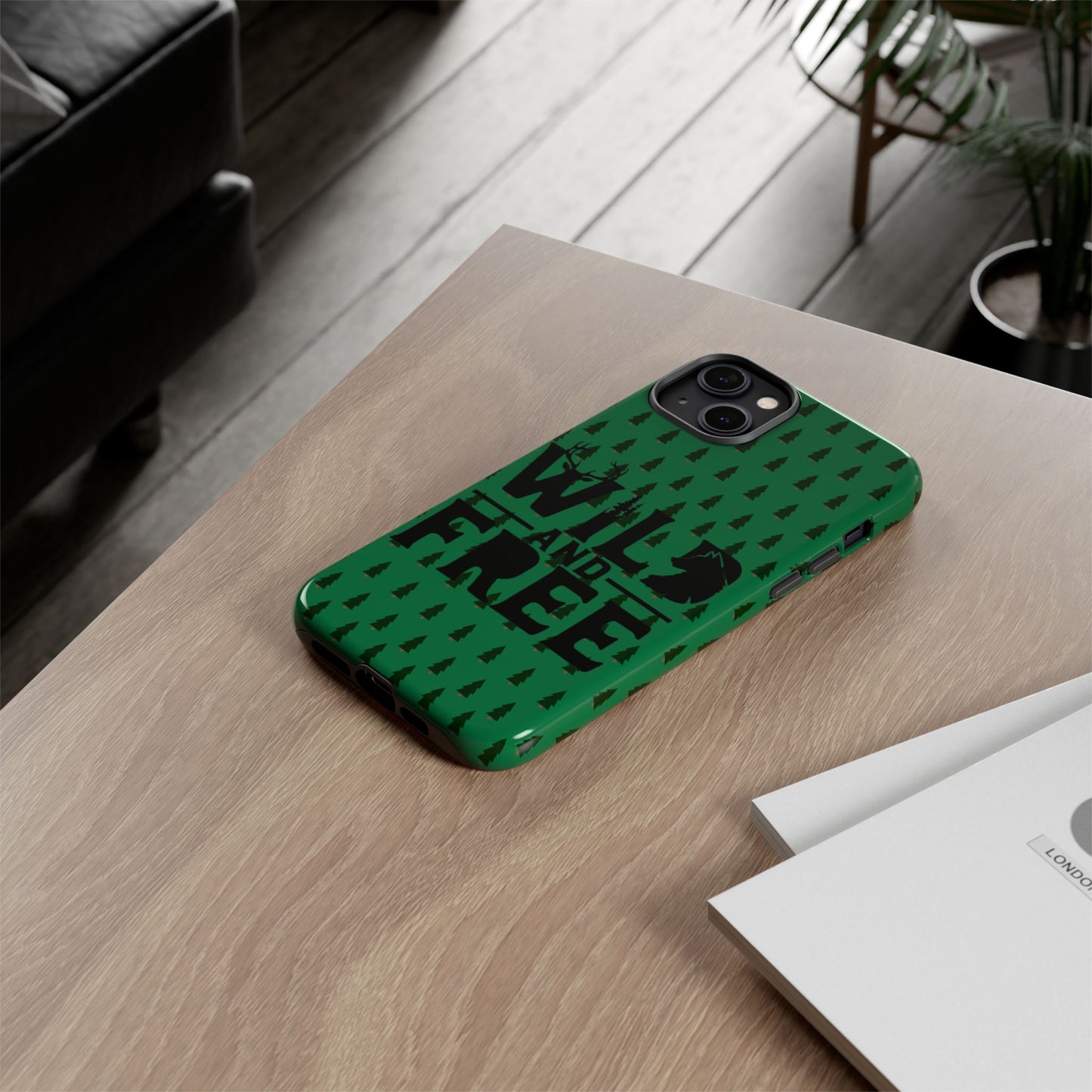 Wild and Free Bear Graphic Phone Case | Forest Pattern iPhone Case