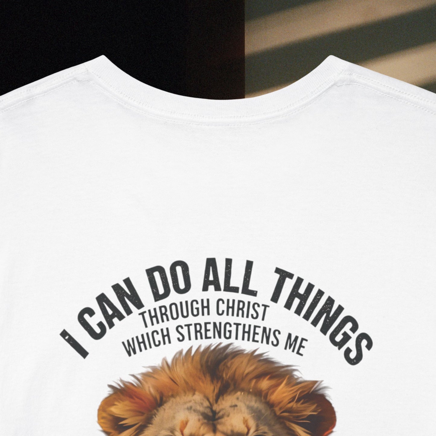 Christian Lion T‑Shirt – “I Can Do All Things” Inspirational Faith Tee