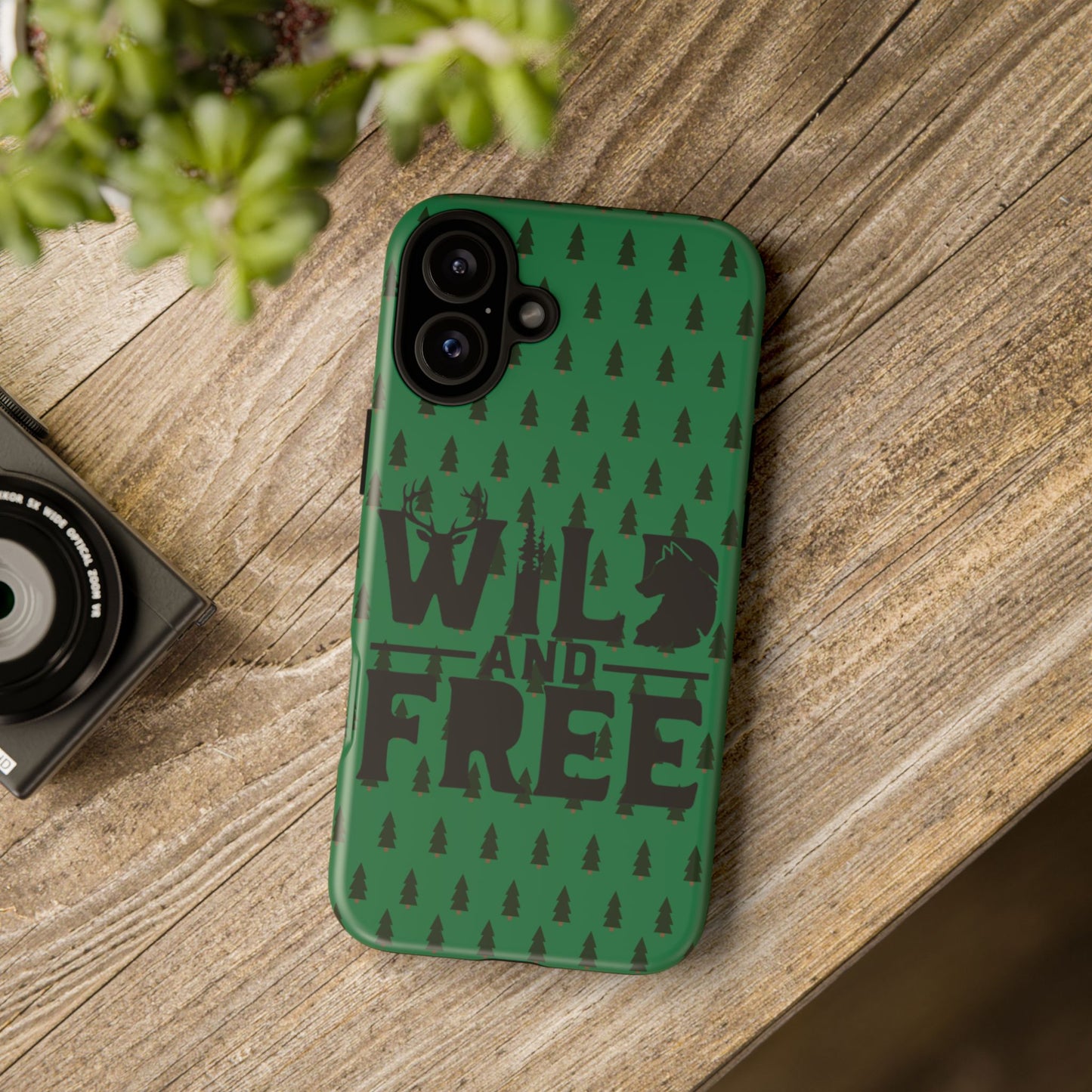 Wild and Free Bear Graphic Phone Case | Forest Pattern iPhone Case