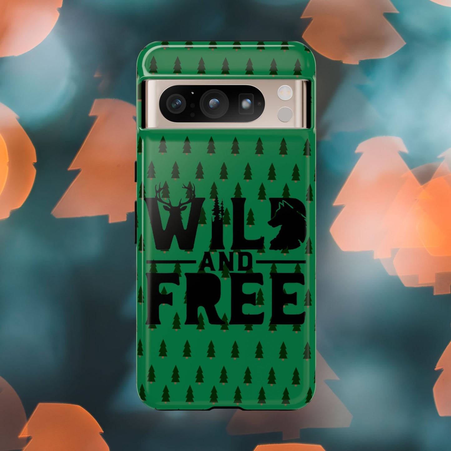 Wild and Free Bear Graphic Phone Case | Forest Pattern iPhone Case