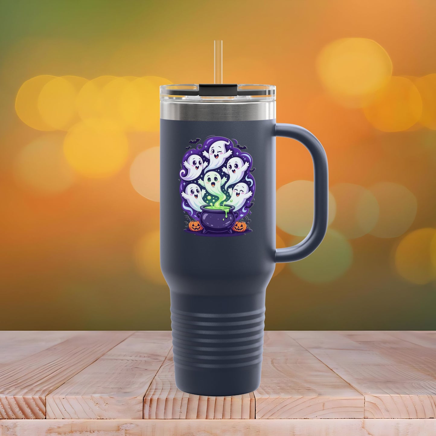Halloween Travel Mug with Ghost Design, Insulated Coffee Tumbler, Perfect for Fall, Spooky Season Gift, 40oz Mug for Hot or Cold Drinks