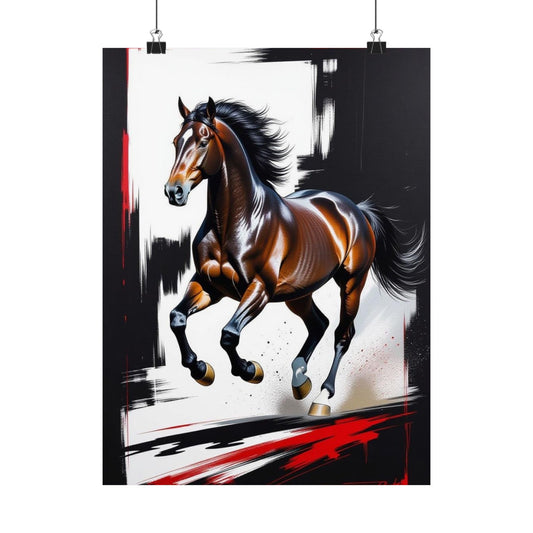 Galloping Horse Art Matte Vertical Poster - Bold Equestrian Masterpiece