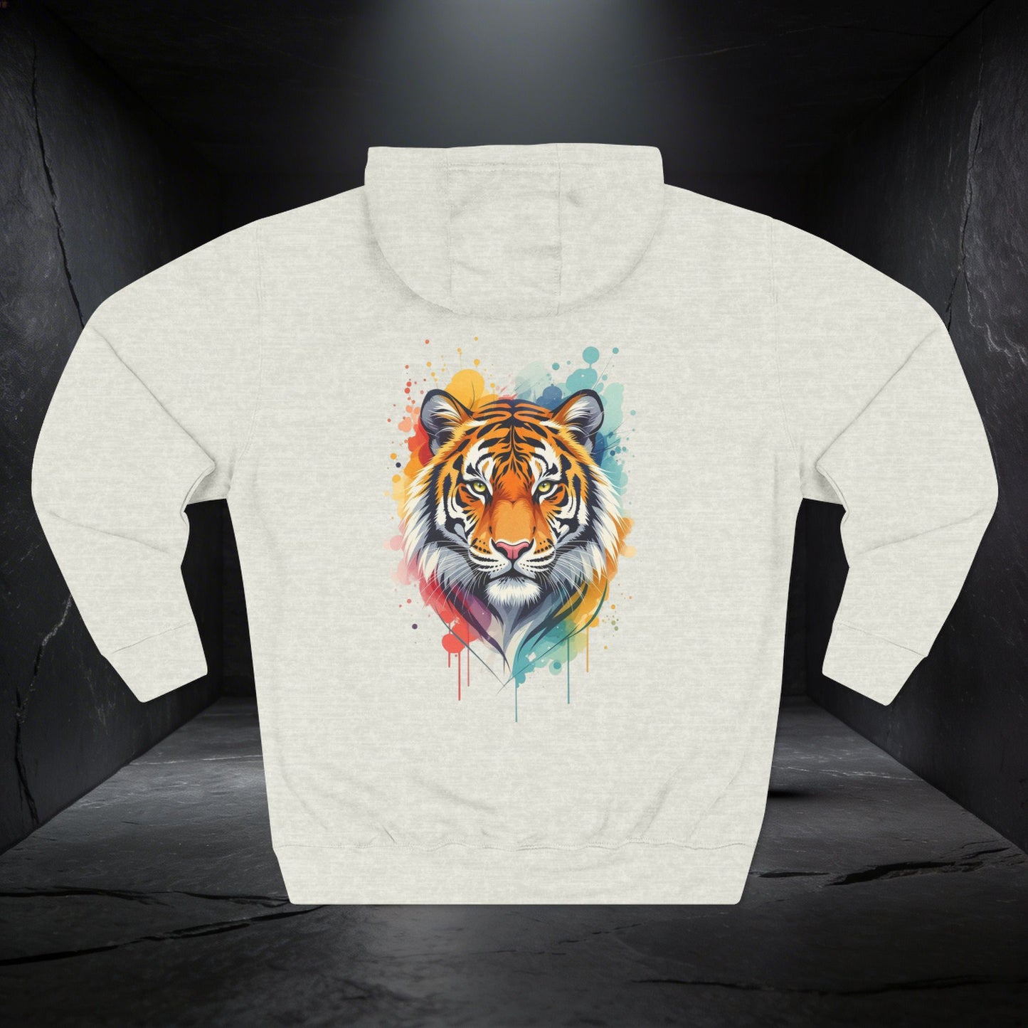 Tiger Watercolor Hoodie — Colorful Drip Animal Graphic Fleece Hoodie
