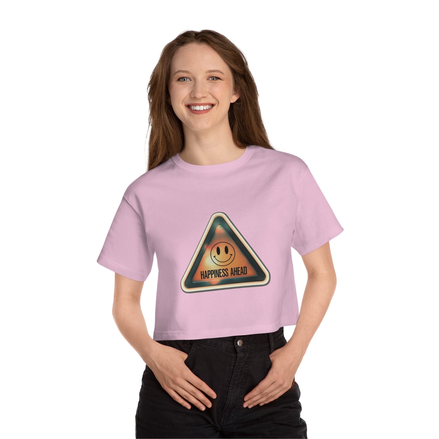 Cropped T-Shirt with Happiness Ahead Design, Casual Top, Everyday Wear, Gift for Friends, Positive Vibes