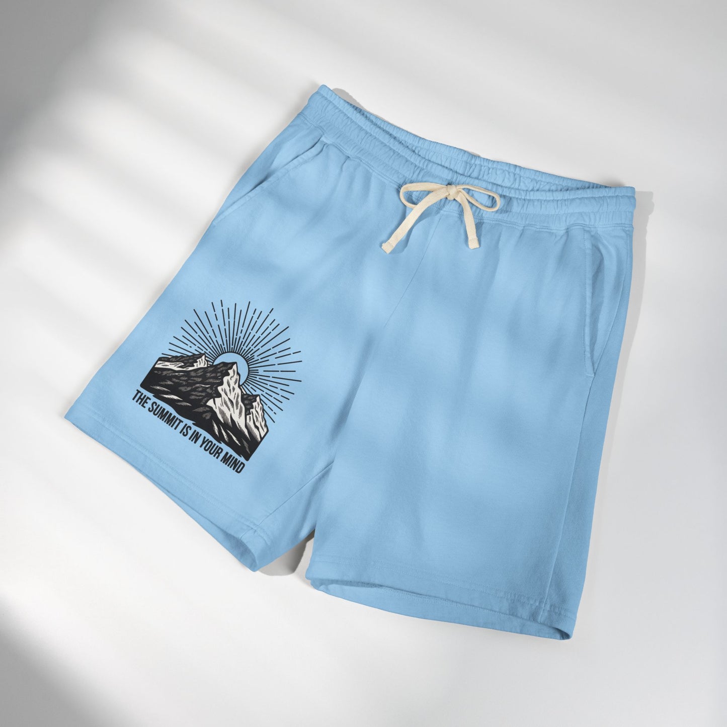 Mountain Sunrise Sweat Shorts — "The Summit Is In Your Mind"