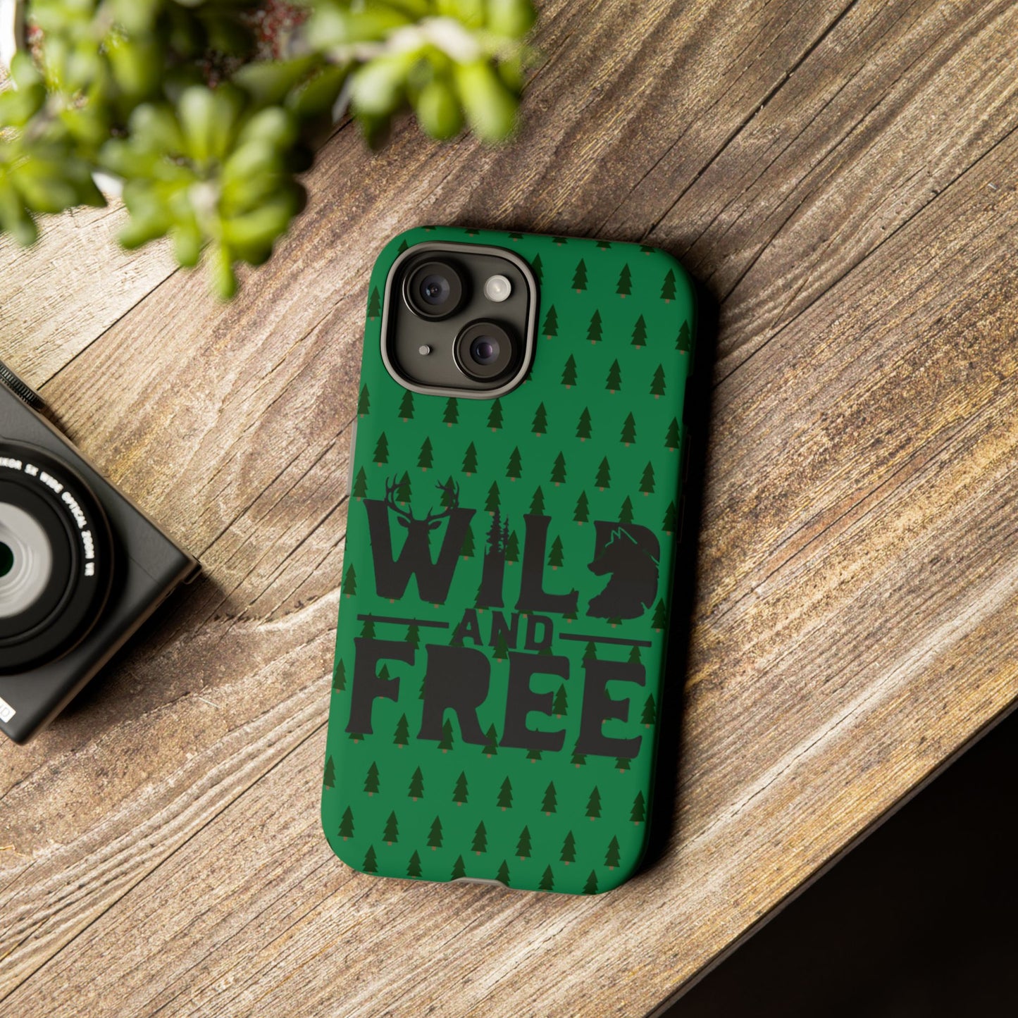 Wild and Free Bear Graphic Phone Case | Forest Pattern iPhone Case
